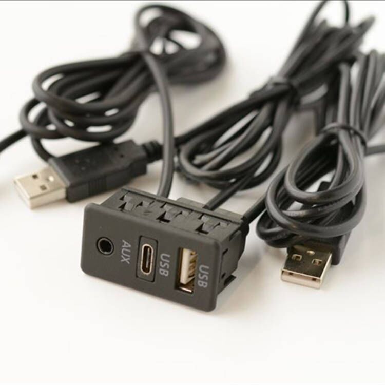 Car AUX Dual USB Port Panel USB Extension Cable Adapter 150CM Dash Flush Mount
