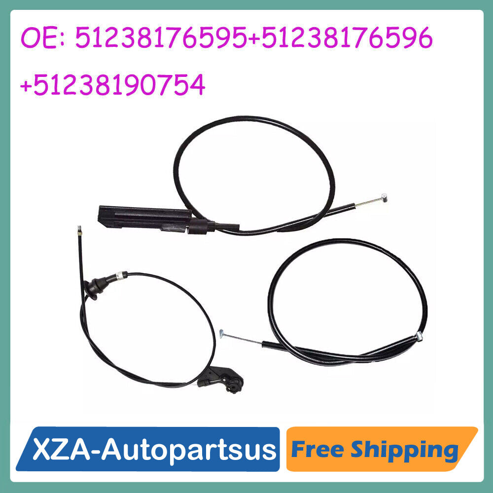 3Pcs Front Engine Bowden Cable Hood 51238176595 for BMW 525i 528i 530i 540i M5