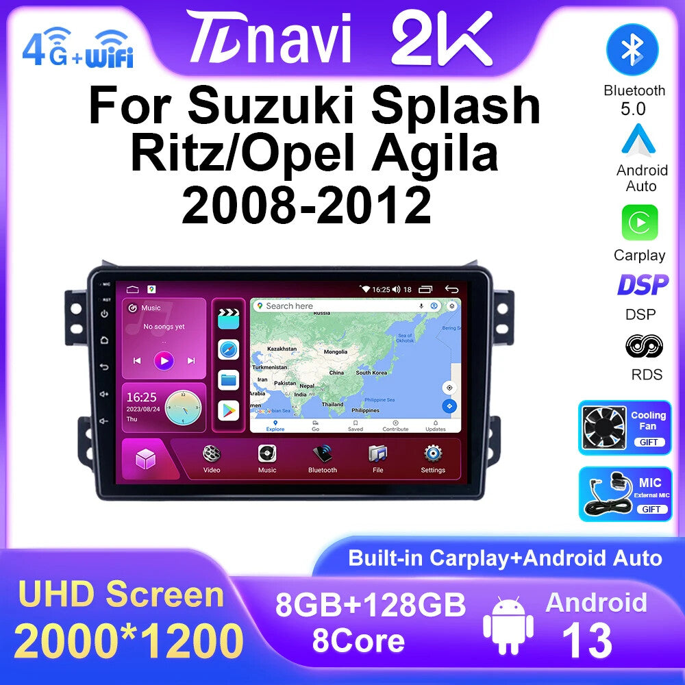 CarPlay Car Radio for SUZUKI Splash Ritz for OPEL Agila 2008-2012 GPS Player Screen