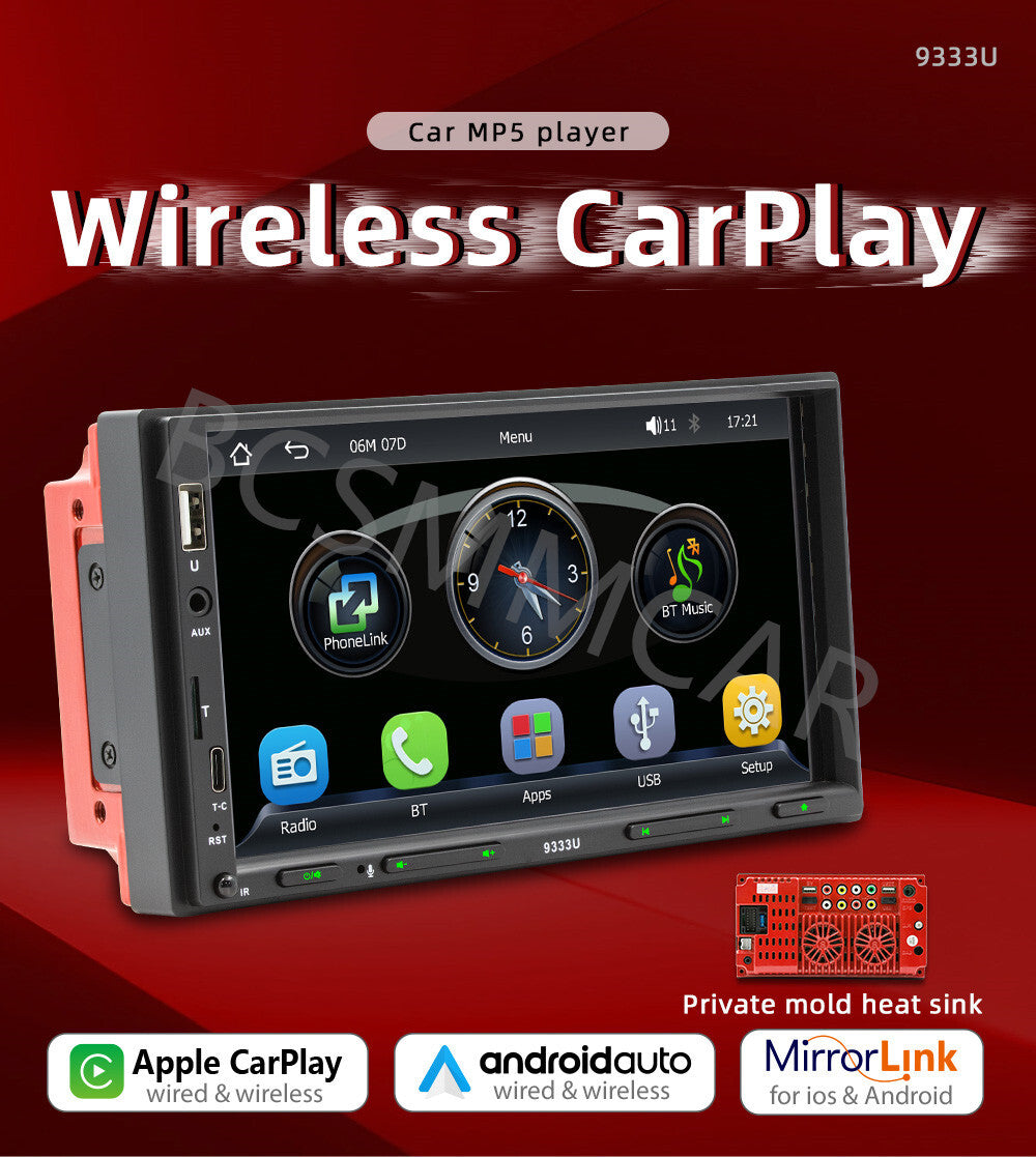 Double Din 7 Touch Screen Stereo Bluetooth Car Radio For Apple Carplay Camera