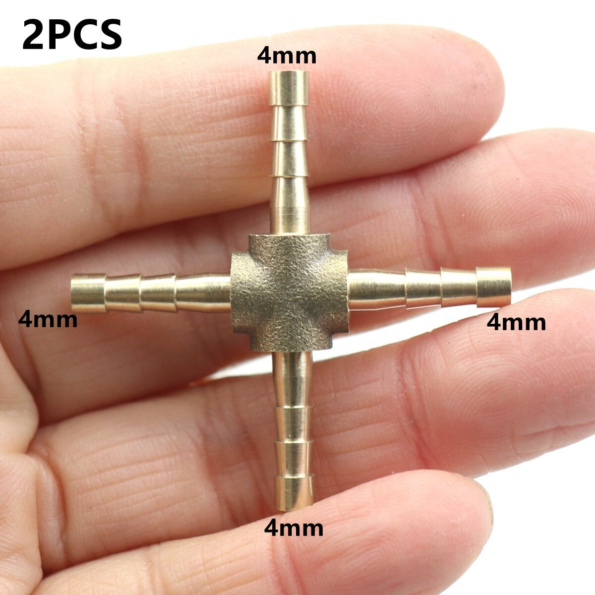 2-Piece Hose Rod 4-Way Cross Brass Fittings with Threads for Gas, Fuel, Water, and Air (4mm)