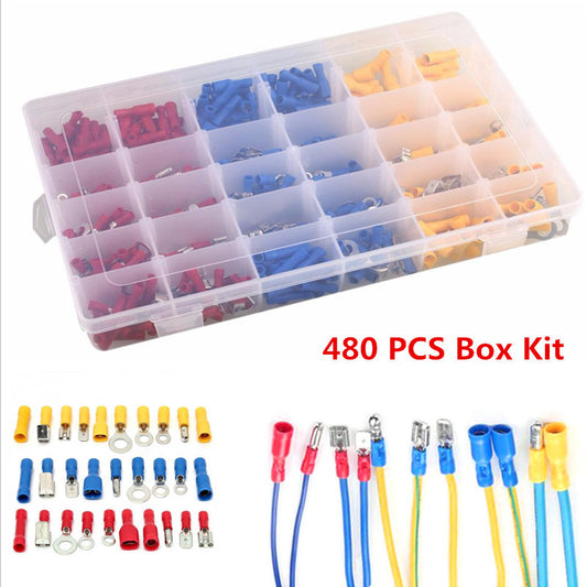 480x Car Electrical Wire Terminals Insulated Crimp Connectors Spade Ring Box Kit