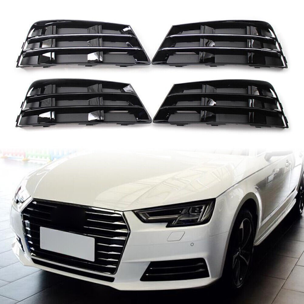 Pair Front Bumper Fog Light Grille Cover Lower Fit for Audi A4 B9 2016-2018