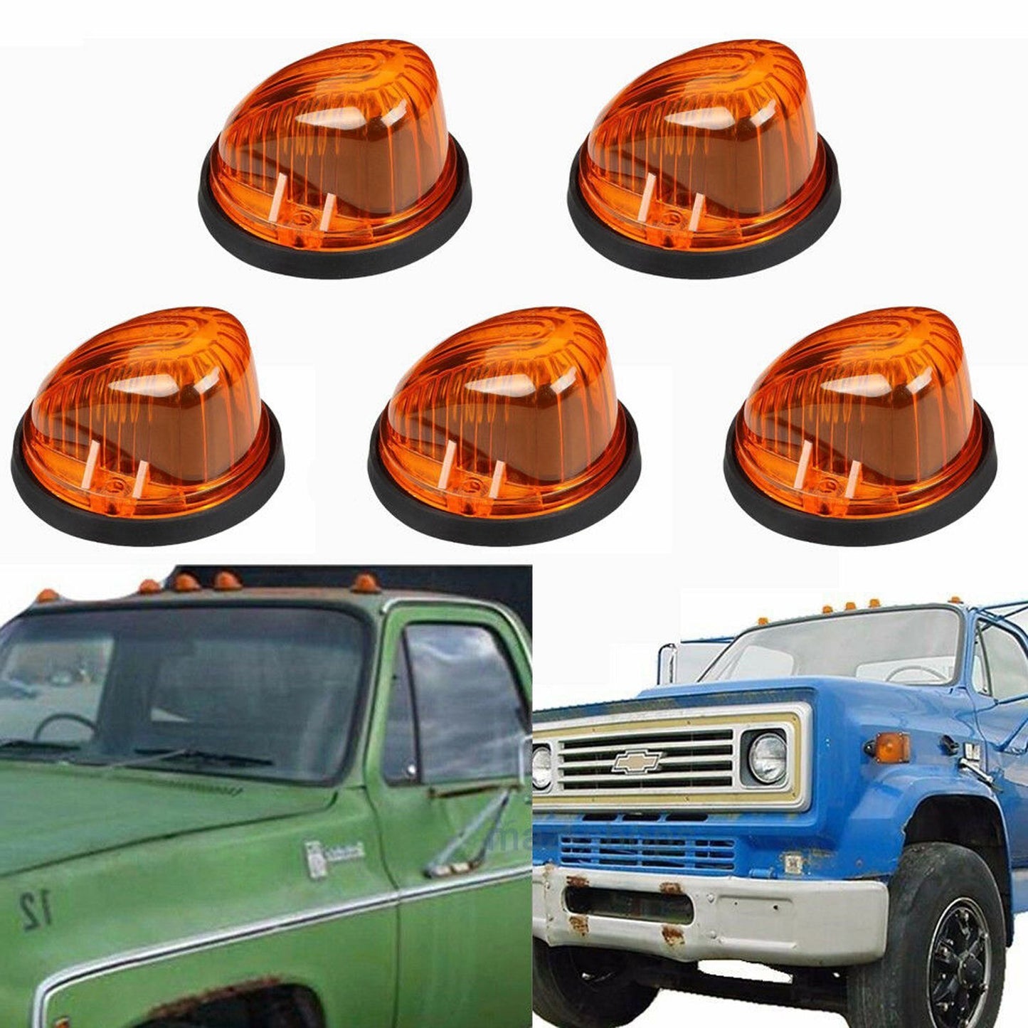 5-piece amber marker light strip base for gap between cab roof and vehicle cab, suitable for 1973-87 for GMC K1500/2500