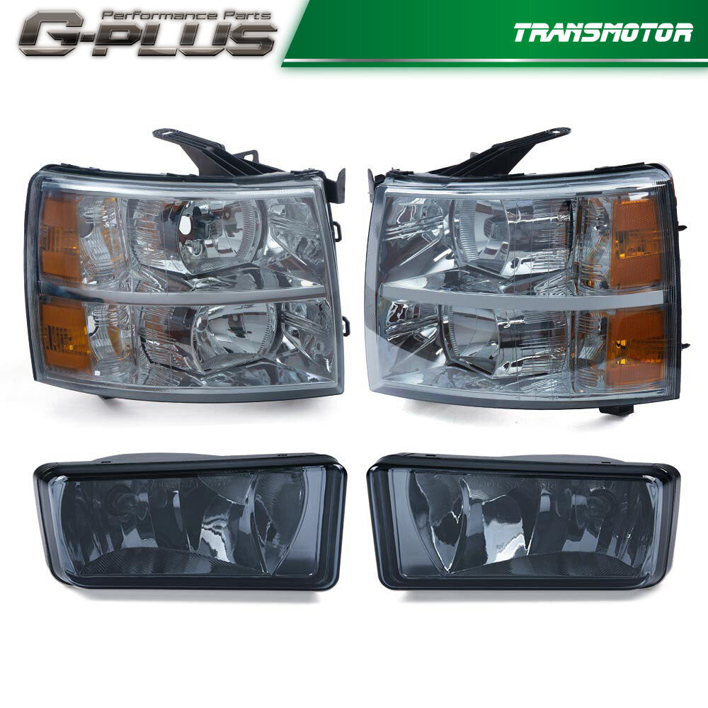 Smoked headlights and fog lights suitable for 2007-14 for Chevrolet Silverado.