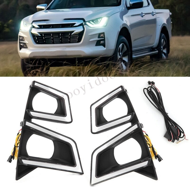 LED DRL Daytime Running Fog Light Lamps W/ Turn Signal for Isuzu D-MAX 2020-2022