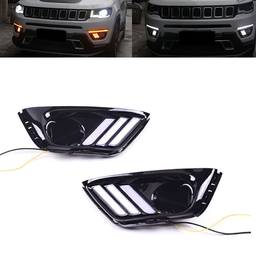 for Jeep Compass 17-2019 2x LED DRL Daytime Running Light/Front Fog Lights