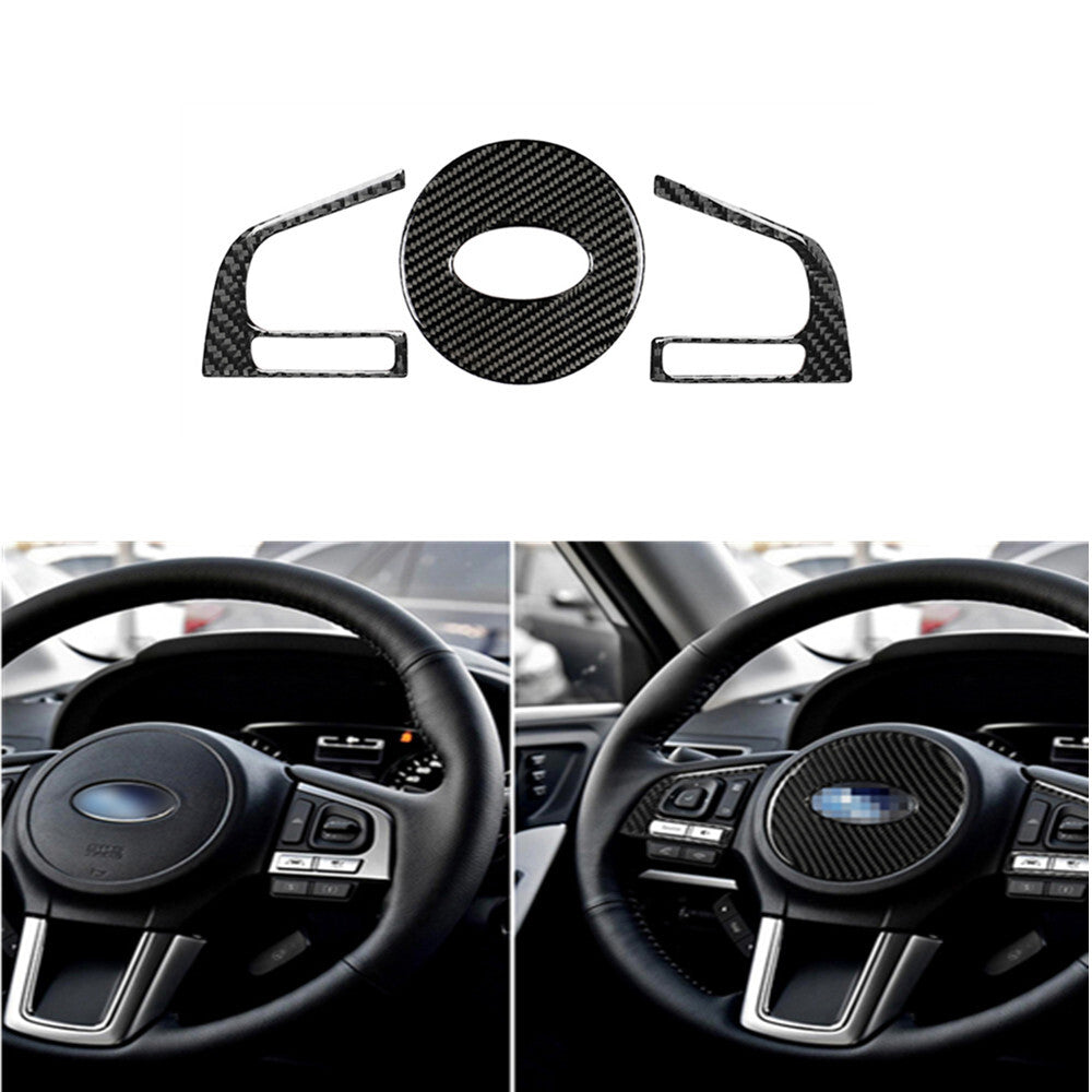 3Pcs Carbon Fiber Front Steering Wheel Cover Kit for Subaru Forester 2013-2018