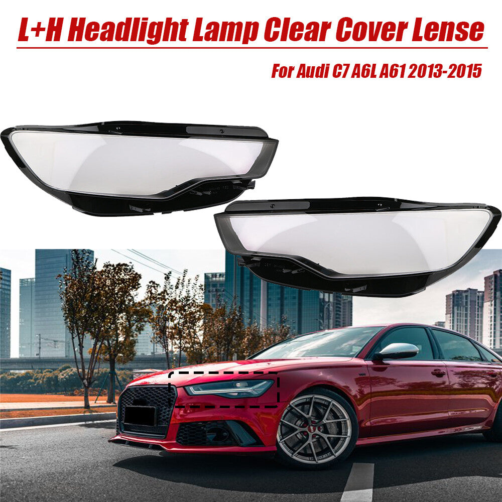 Protective cover for Audi A6L and C7 dual headlights and lenses, 2013-2015, transparent.