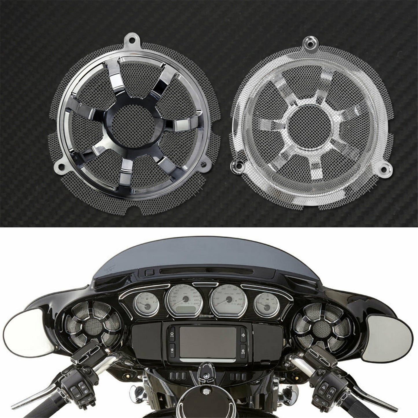 Chrome Contrast Front Speaker Grill Masks Cover Fit for Harley Touring CVO 14-19