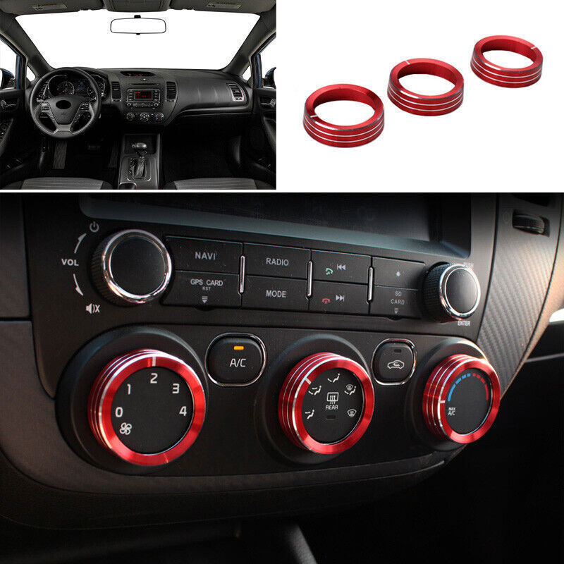 for Kia Forte K3 2014-18 Red Aluminum Console Air Conditioning Knob Ring Trim 3X
