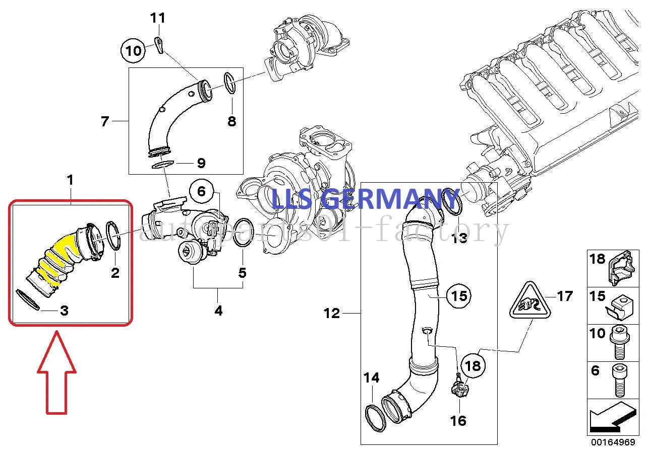 11613450049 Turbocharged Hose Intercharge Air Hose for BMW E83 X3 LCI X3 3.0sd