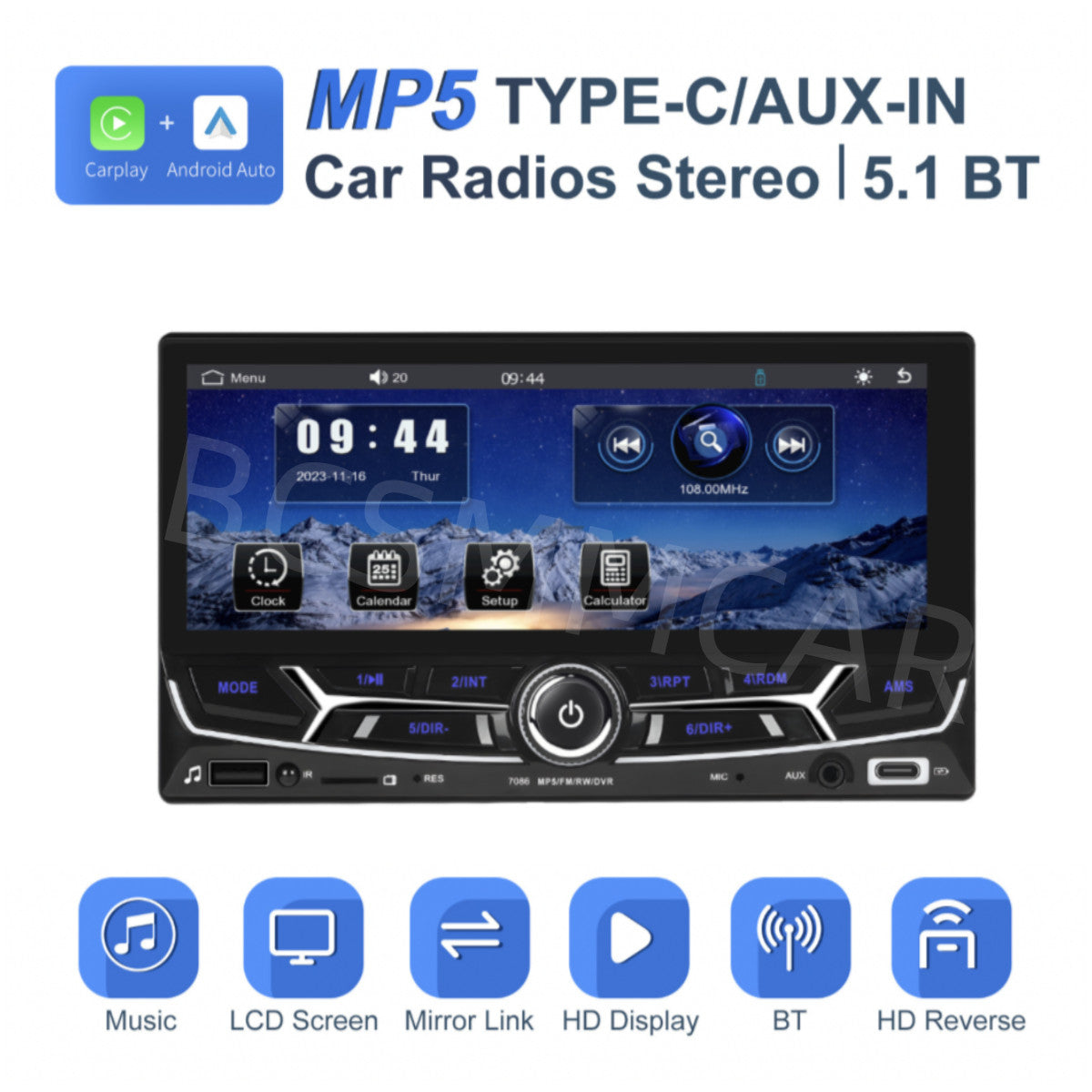 6.86 2Din Touch Screen Wireless Carplay Portable Car Stereo Android Auto AUX