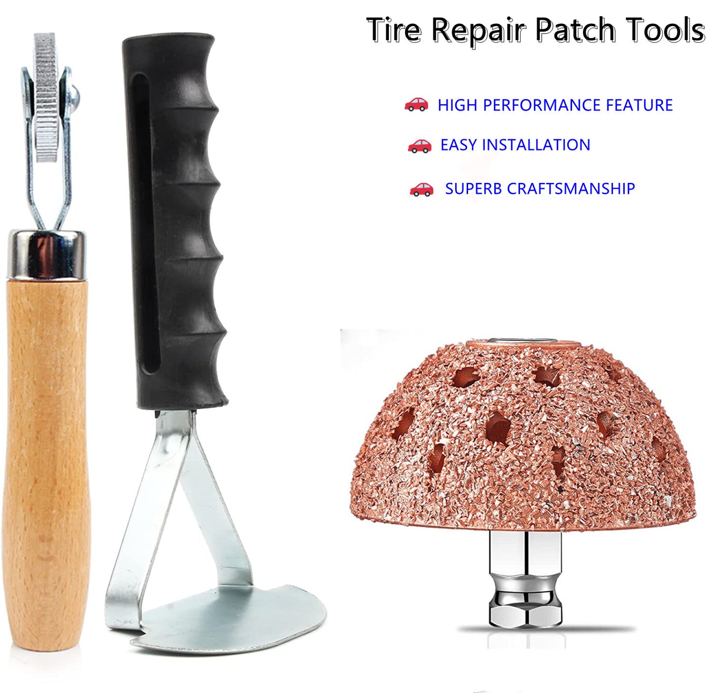 Tire repair tools and tire repair grinding heads are suitable for grinding and polishing car tires.