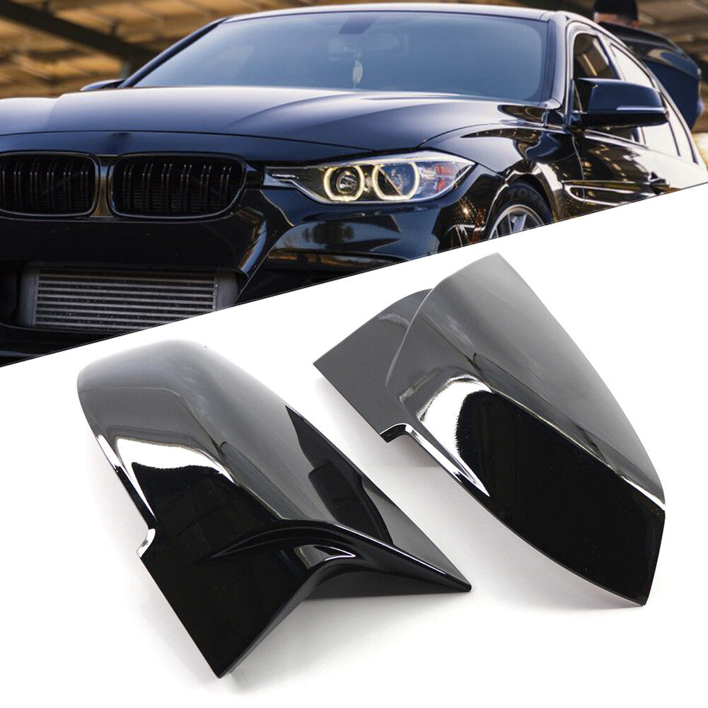 2x Gloss Black Rearview Mirror Cover Caps Fit for BMW 1 2 3 4 Series X1 M2 I3 I3S