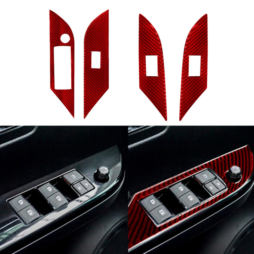 4X Red Carbon Fiber Door Control Cover Frame Trim for Toyota Hilux 2015-21 TypeB