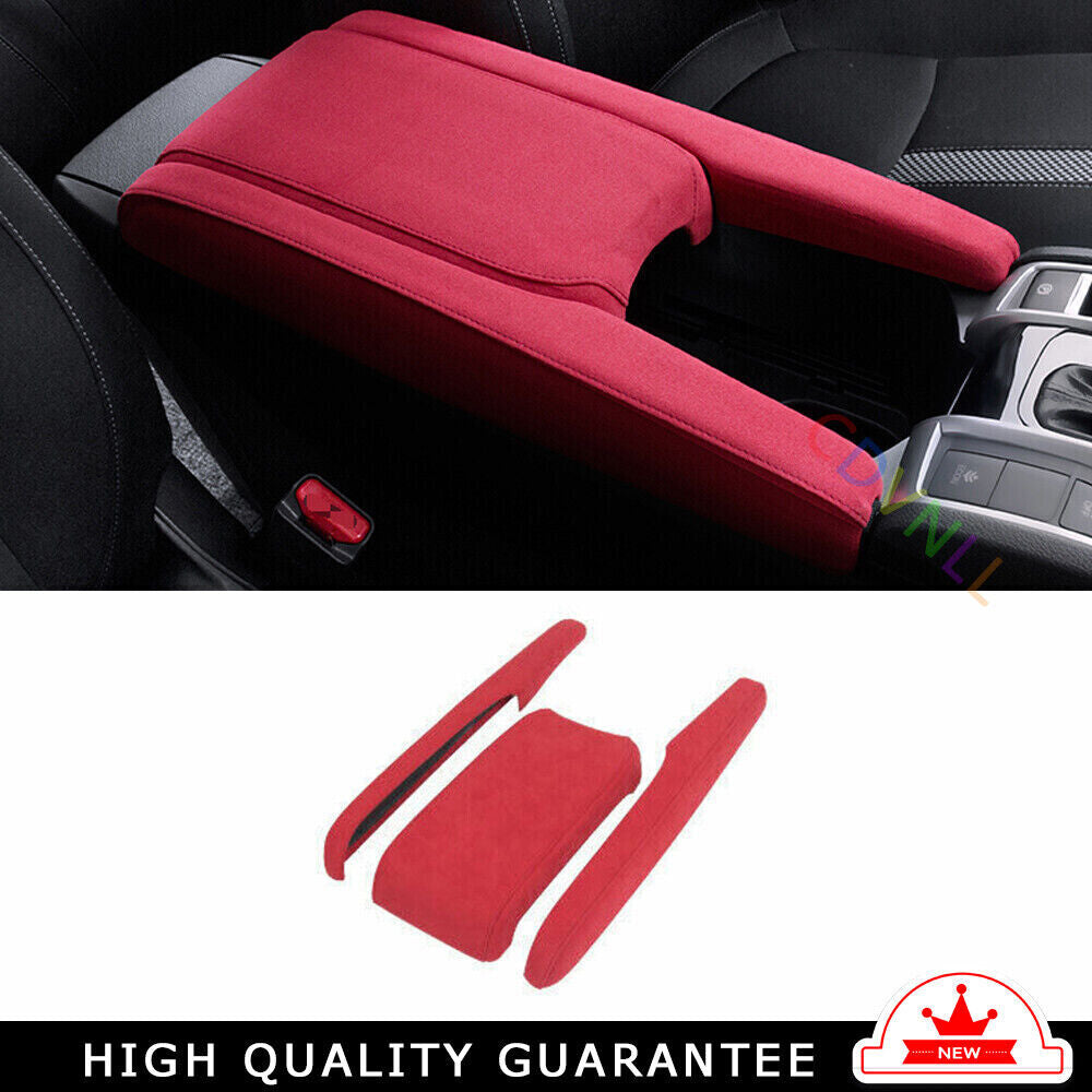 Middle Console Armrest Box Cover Trim for Honda for Civic 16-21 Red Alcantara Suede