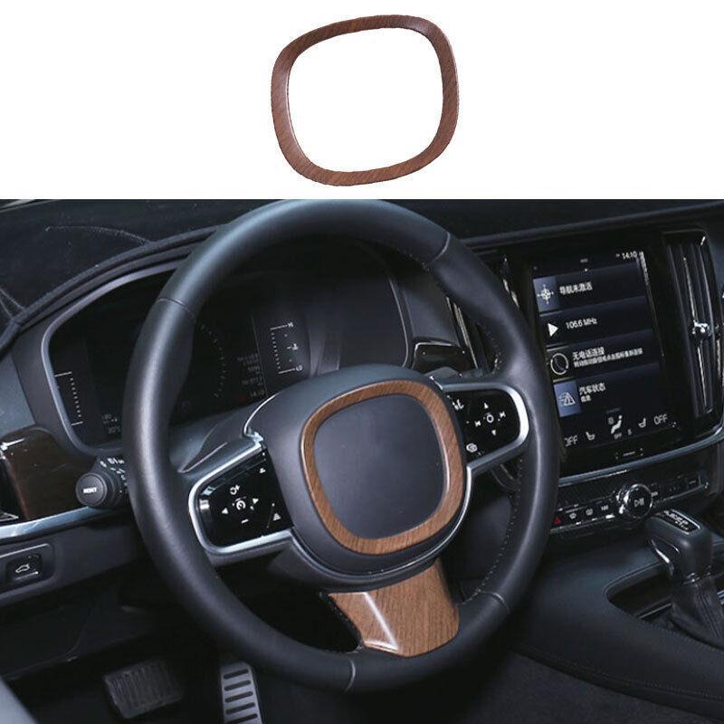 Fit for Volvo V60 2020-2023 Brown Wood Grain Steering Wheel Sheet Ring Trim 1PCS