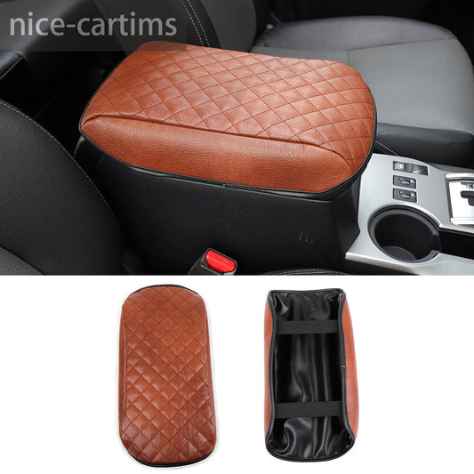 Brown Center Console Armrest Cushion Pad Leather Cover For Toyot@ 4Runner 2017+
