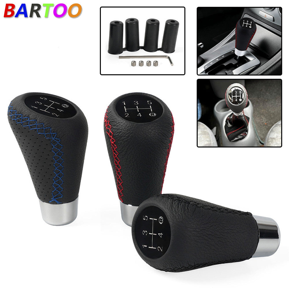 Black Leather 5 Speed Manual Car Gear Stick Shifter Shift Knob Lever Universal