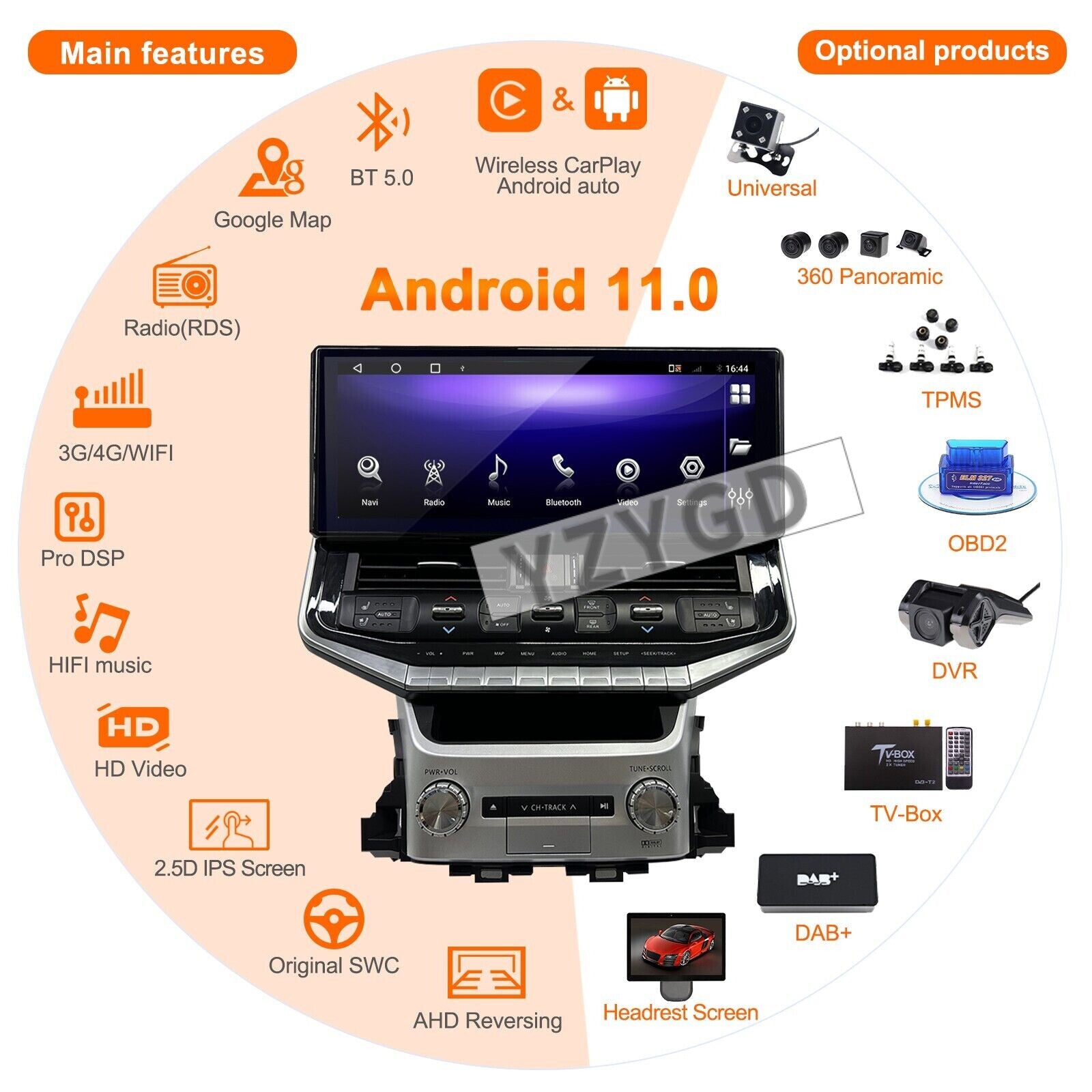 Android 16.3 for Toyota for Land Cruiser LC200 2008-2015 Car Radio Carplay Screen