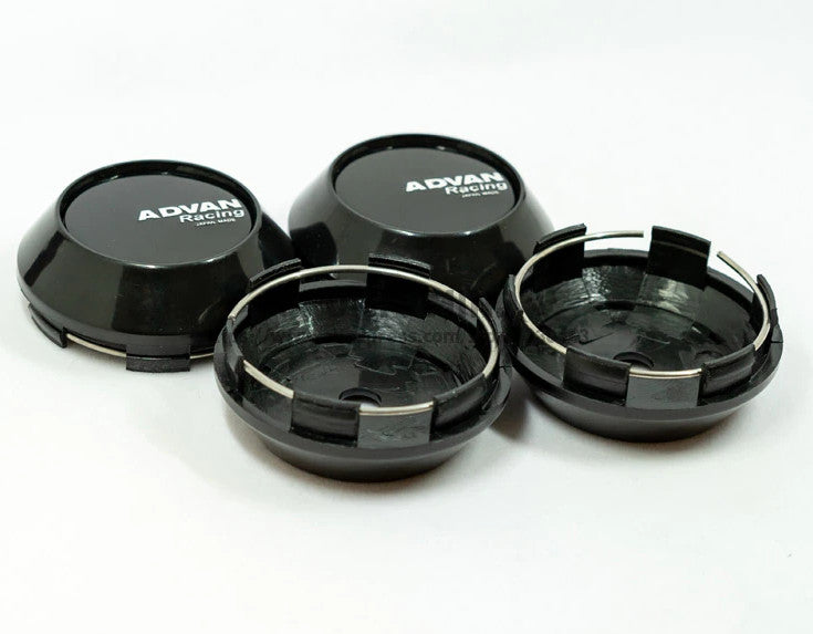 4-piece set of 68mm Advan racing rim caps, wheel center caps, hub logos, black