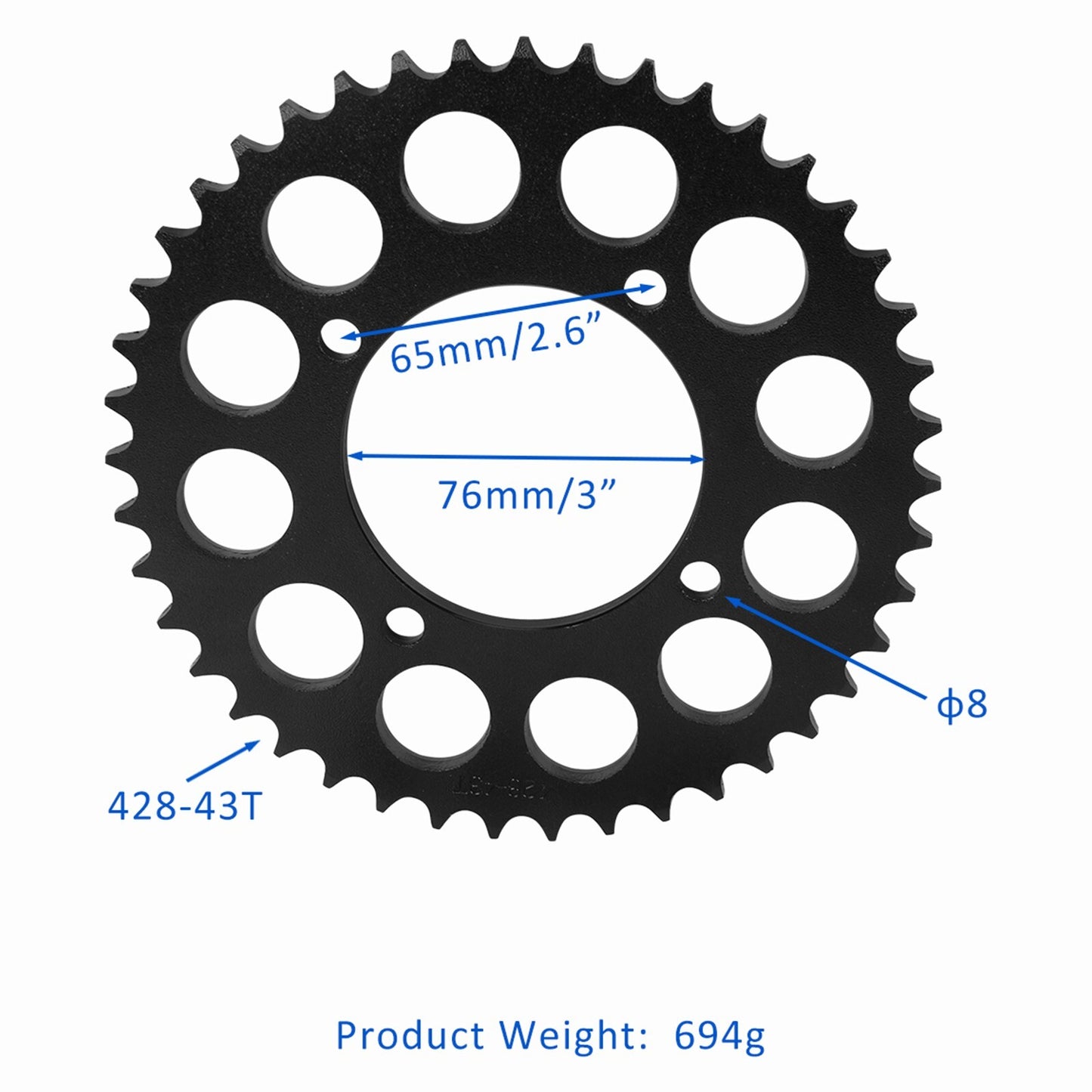428 chain-driven front and rear sprockets suitable for 110cc and 125cc CRF70 XR Dirt Pit bicycles, all-terrain vehicles, and go-karts.
