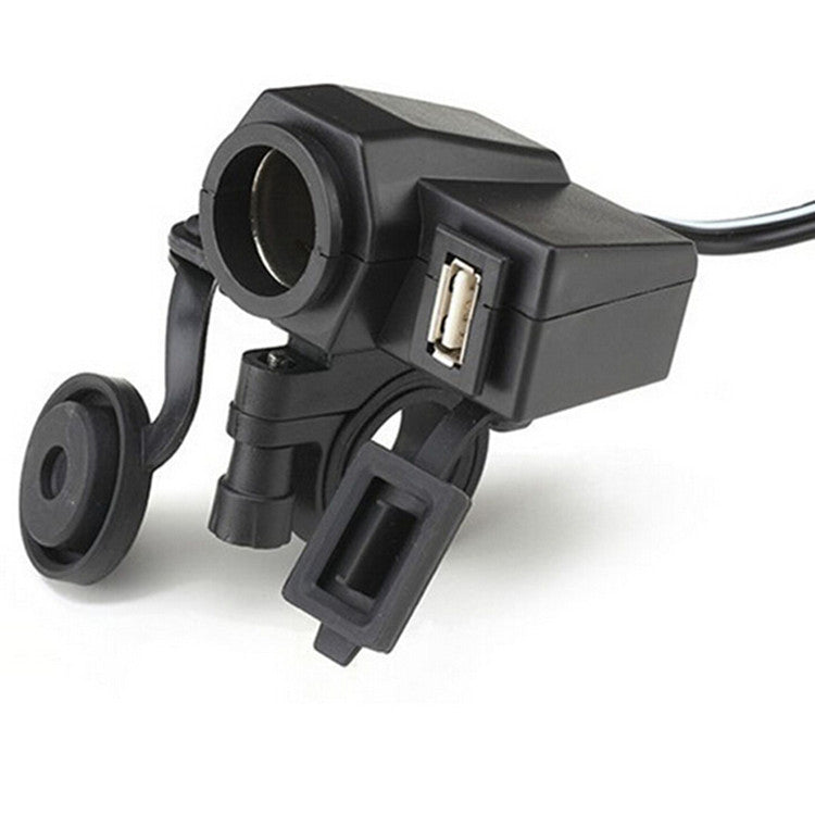 Motorcycle Handlebar Waterproof Phone Cigarette Lighter USB Power Socket Charger