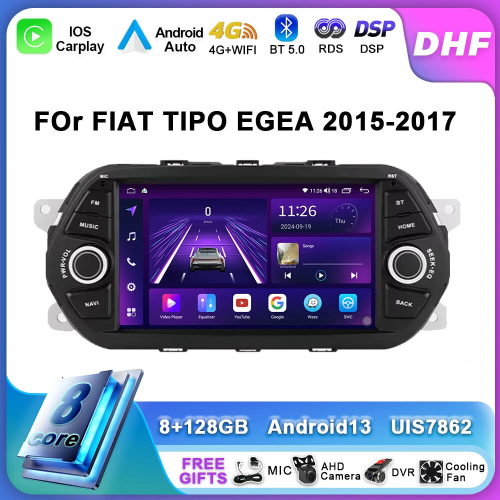Android CarPlay Car Radio for FIAT TIPO EGEA 2015-2017 GPS Stereo Player Screen