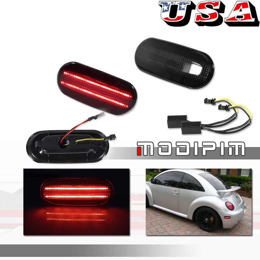 Two smoked red LED rear fender side marker lights for 1998-2005 for Volkswagen Beetles.