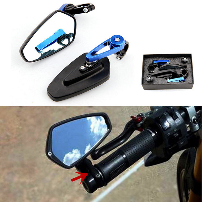 2P BlackBlue Motorcycle Billet Aluminum 7/8 22mm Bar End Side Rearview Mirrors