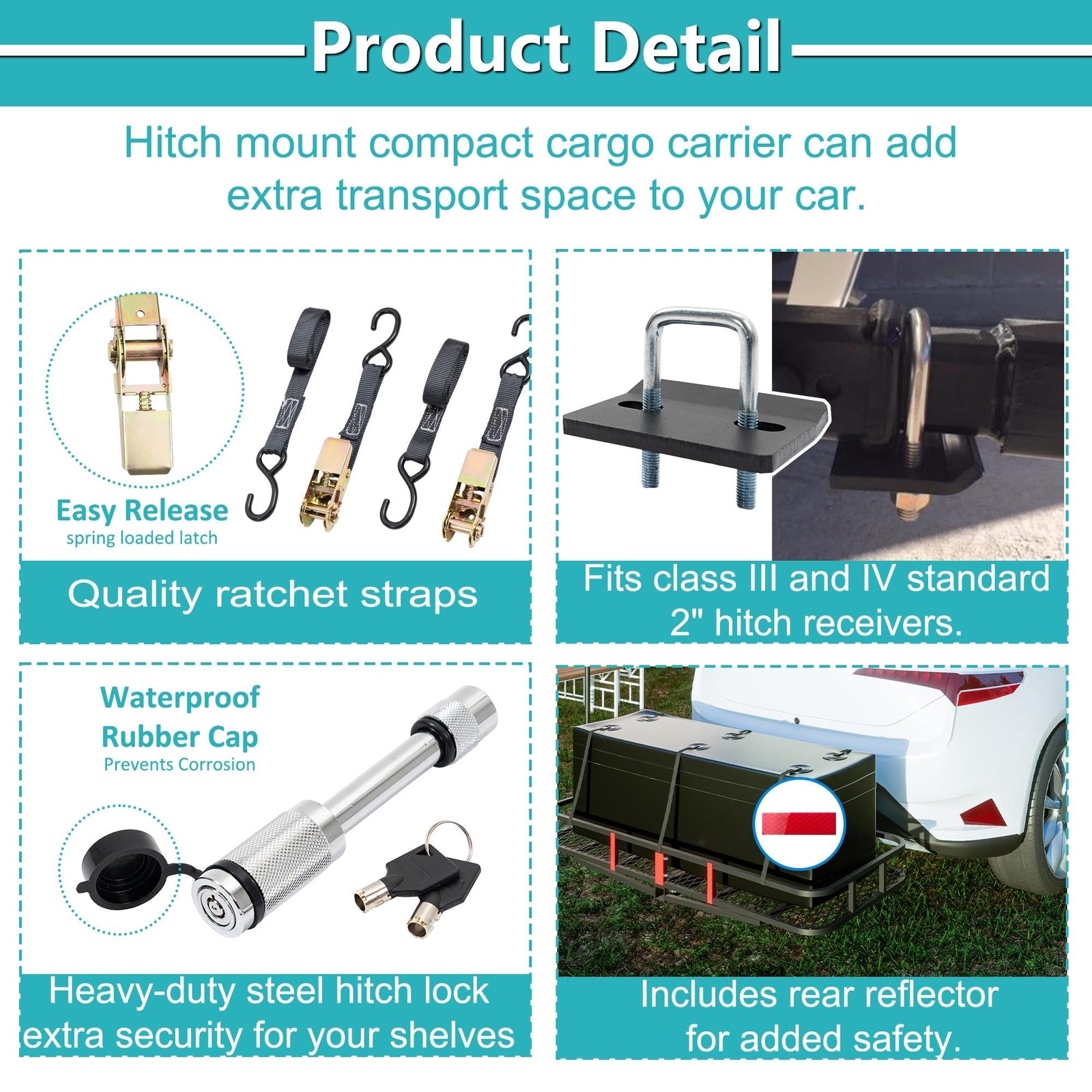 Durability Trailer hitch cargo carrier Folding Cargo Basket with Cargo Net US