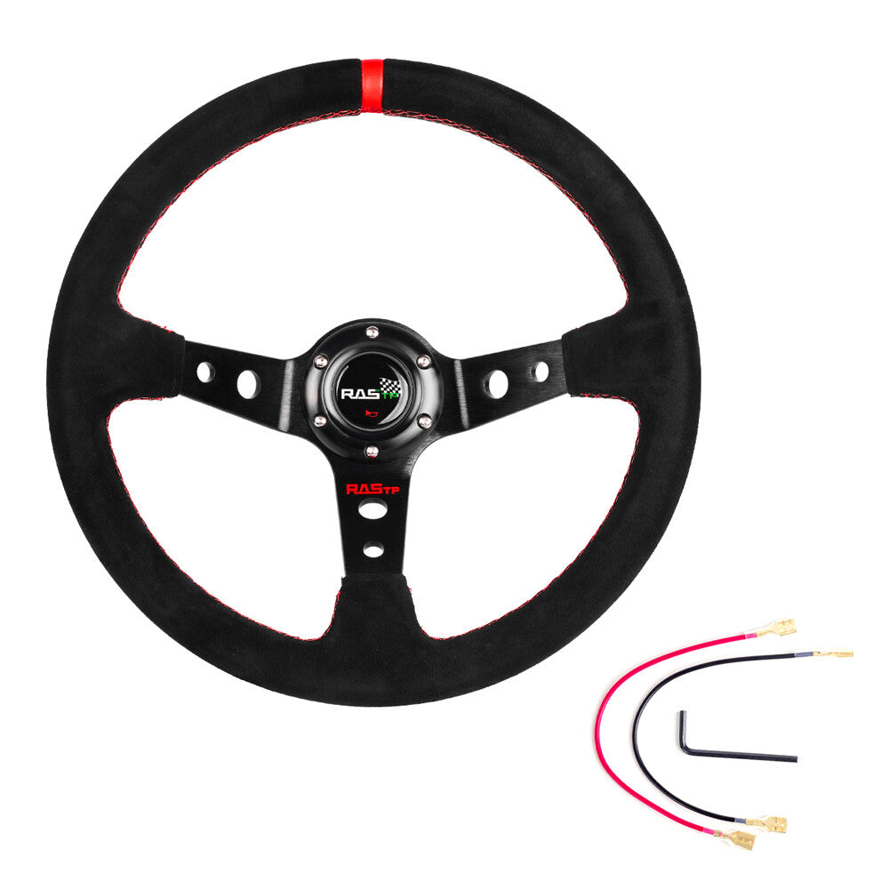 345mm Suede Leather Stitch Deep Dish Sport Racing Car Steering Wheel