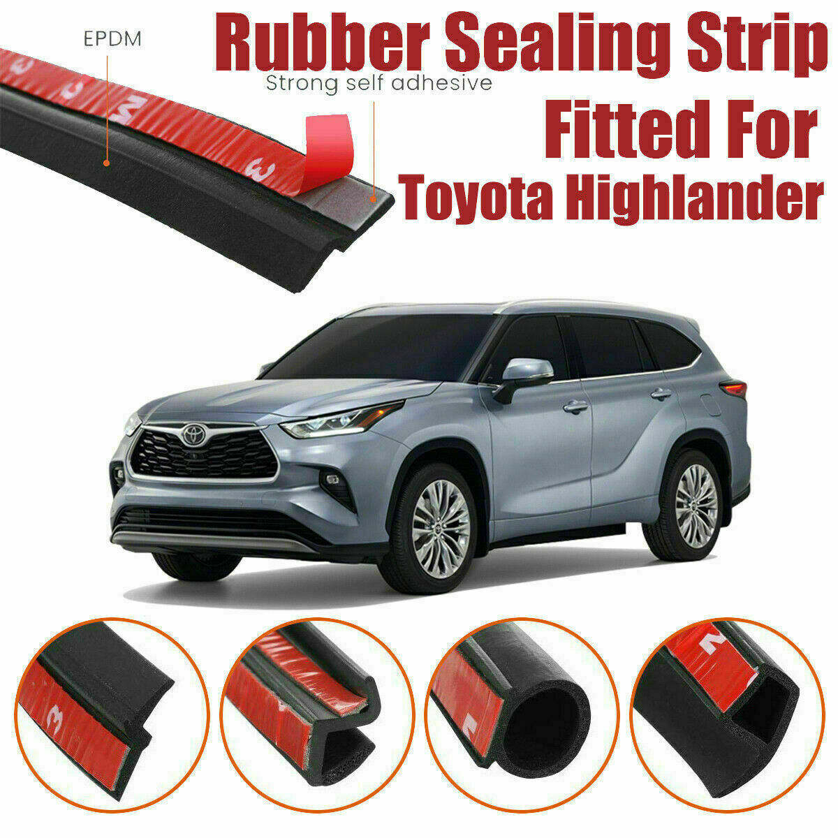 Rubber Car Door Seal Strip Draft Wind Noise Reduction Kit For Highlander 2020-22