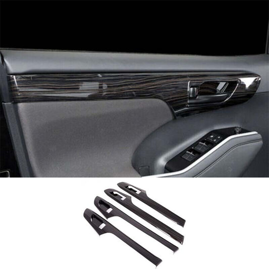 4pc Black Wood Grain Inner Door Panel Strip Trim for Toyota Highlander 2020-2023