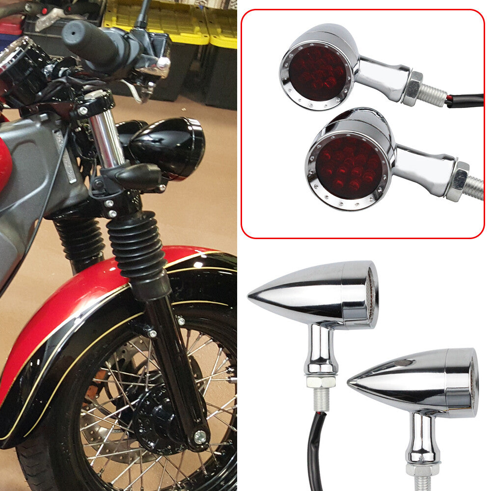 Motorcycle LED Chrome Bullet Red Brake Blinker Turn Signal Tail Light for Harley