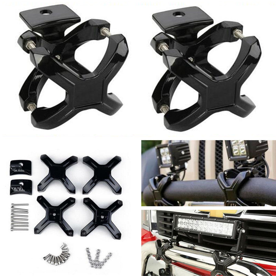 2Pcs X-Clamp Bull Bar Car Bumper Mount Brackets Kit For 2-3 LED Light Holder