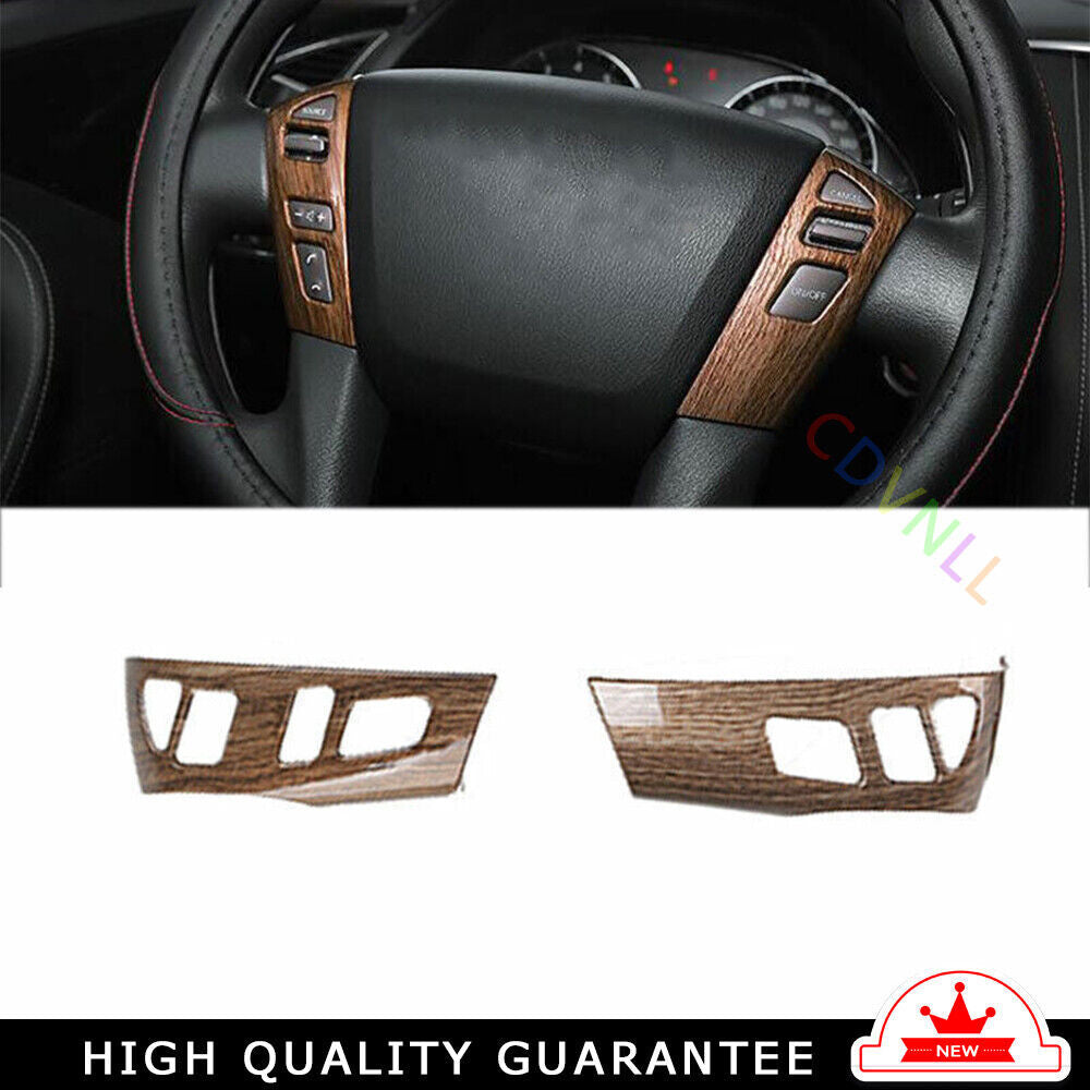 Steering Wheel Button Frame Trim 2PCS for Nissan Armada Y62 2017-2020 Wood Grain