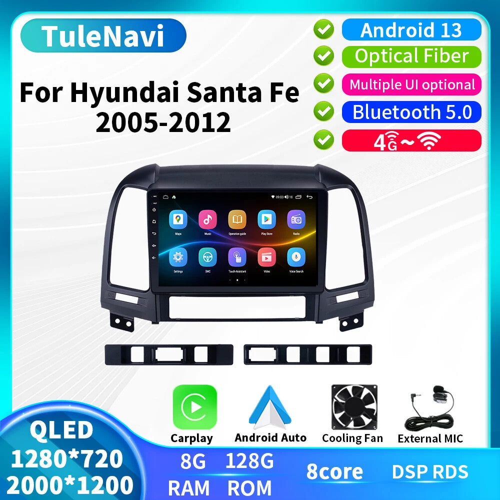 for Hyundai Santa Fe 2005-2012 Android Auto CarPlay Car Stereo Radio GPS Screen