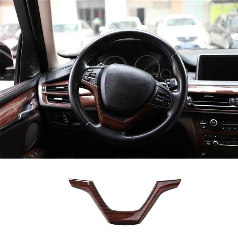 for BMW X5 X6 F15 F16 2014-2018 Red Wood Grain Steering Wheel Panel Cover Trim