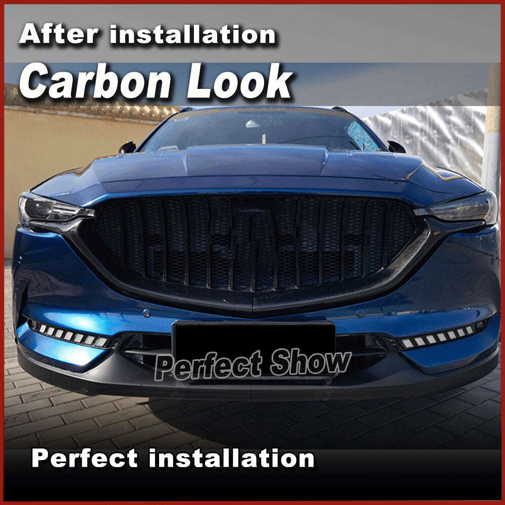 for Mazda CX-5 CX5 CX-8 2017-2020 Front Grill Grille Molding Cover Carbon Look
