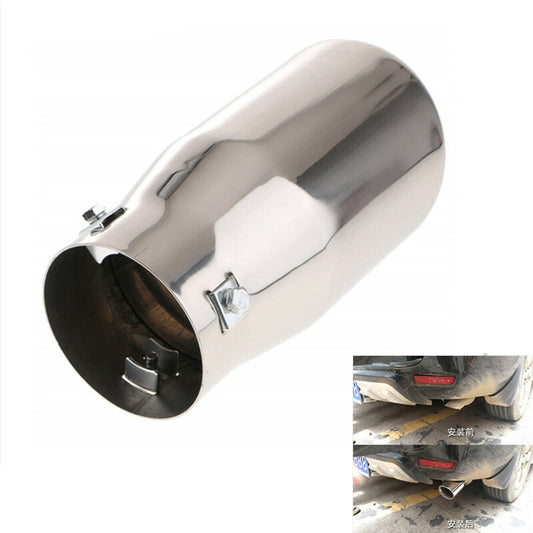 Car Rear Tail Throat Double Liner Exhaust Muffler Tip Stainless Steel Pipe Chrom