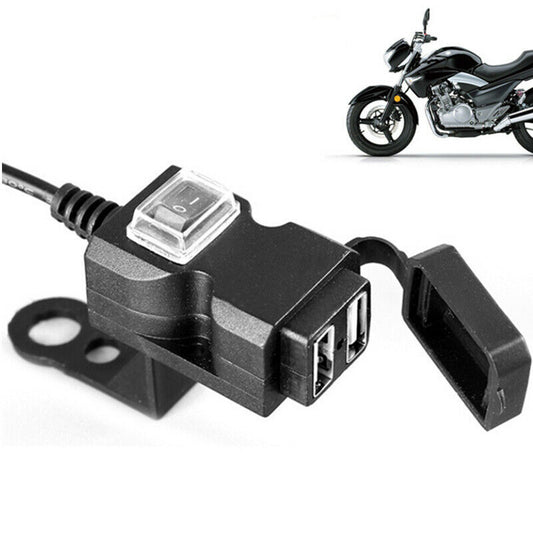 Dual USB Motorcycle Handlebar Charging Jack 12V Waterproof with Switches and Brackets