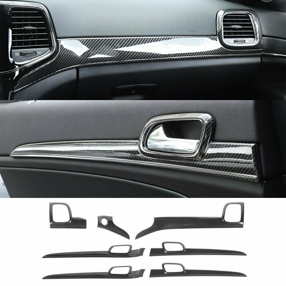 7P Carbon Fiber Dashboard Panel+Door Handle Trim for Jeep Grand Cherokee 2011-21