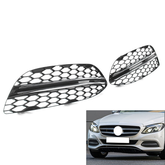 Front Bumper Fog Light Honeycomb Mesh Grilles Cover Fit for Mercedes-Benz C Class
