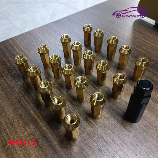 20pcs M12x1.5 Lug Nuts 48mm Steel Open End Wheel Nuts Bolts w/ Socket Key Gold
