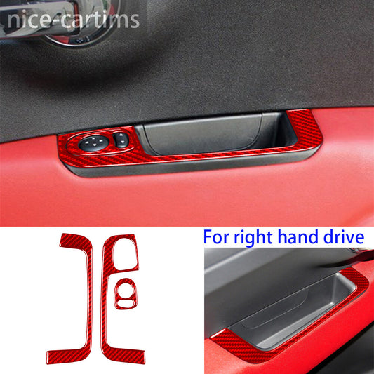 RHD Interior Door Armrest Panel Trim Cover for Fiat 500 2012-15 Red Carbon Fiber