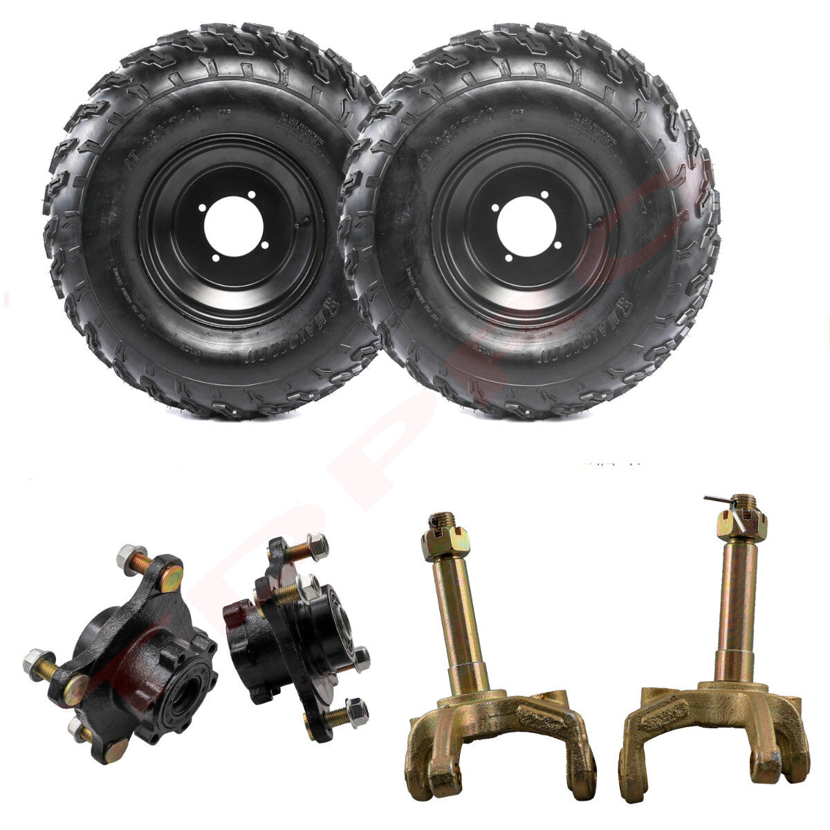 10-inch all-terrain vehicle wheels, 23x7-10 tires, 4-lug rims, main axle hubs, suitable for four-wheeled vehicles, for golf carts, and UTVs.