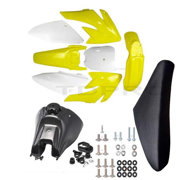 Plastic fenders, fuel tank, for seat , and bolts for Honda cRF70 XR70 Dirt Pit bicycles