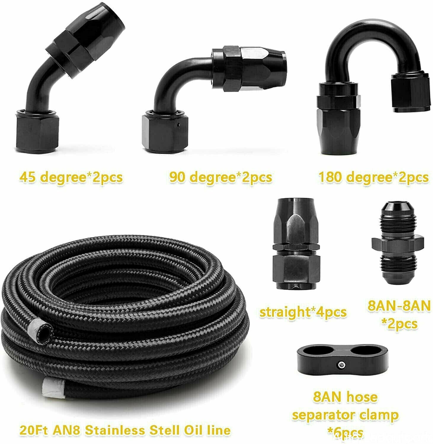 20ft 8AN Black Nylon And Stainless Steel Braided Fuel Oil Hose Fuel Line